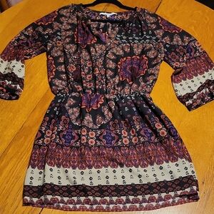 Collective Concepts Multicolor Bohemian Long Sleeve Dress